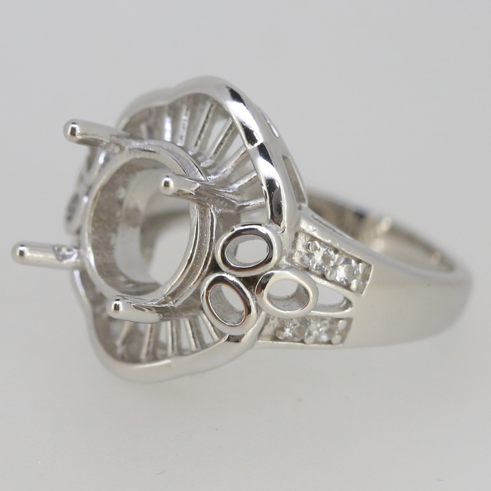 Vintage Style Sterling Silver Semi Mount Ring Setting Round RD 10x10mm