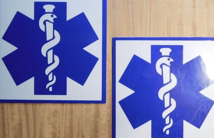 GEMSCO NOS EMS - REFLCTIVE SIGN / STICKER EMS - 1 PAIR STAR of LIFE