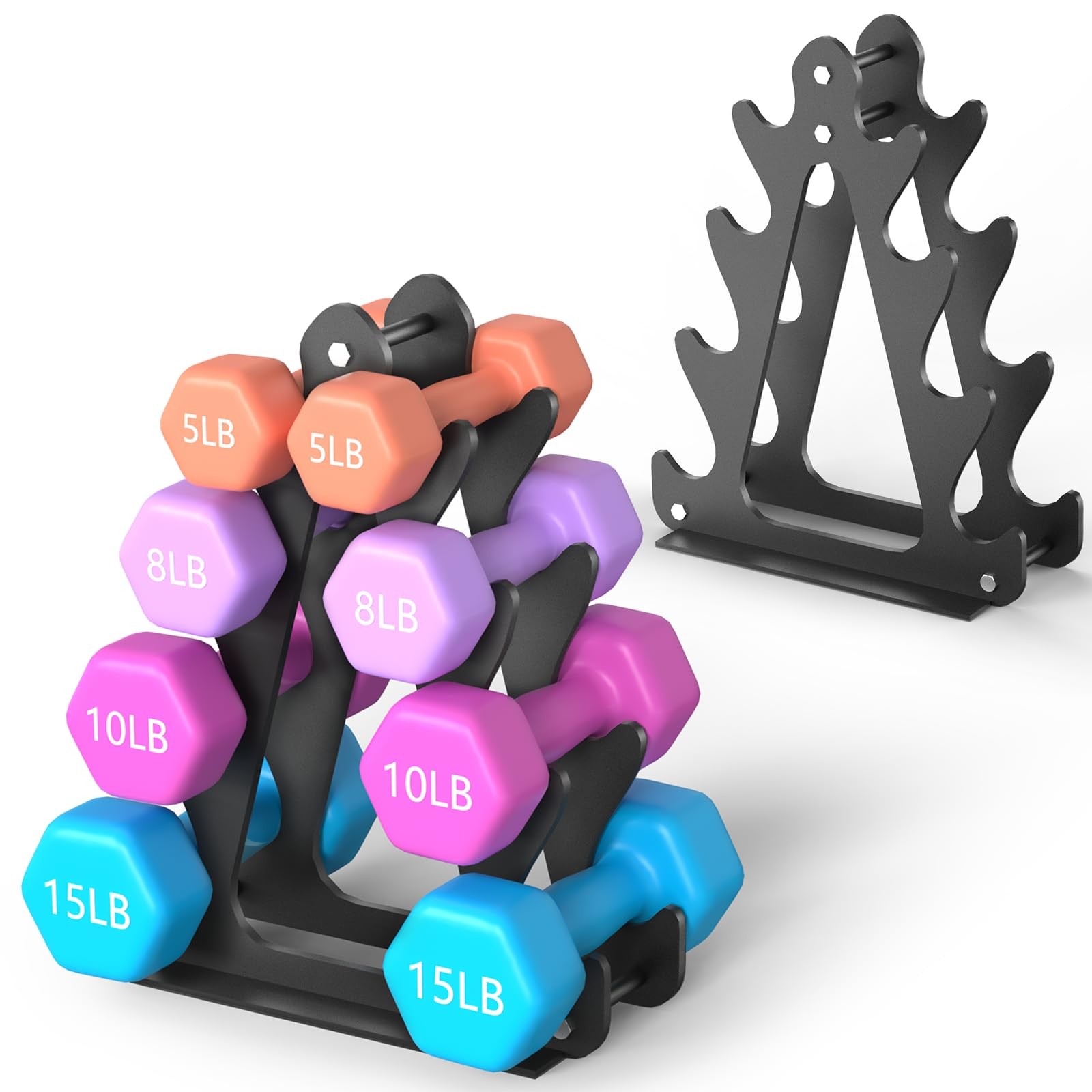 4-Tier Dumbbell Rack for 1-15 lb Weights (Dumbbell Rack Stand Only) Holds 5 Pair