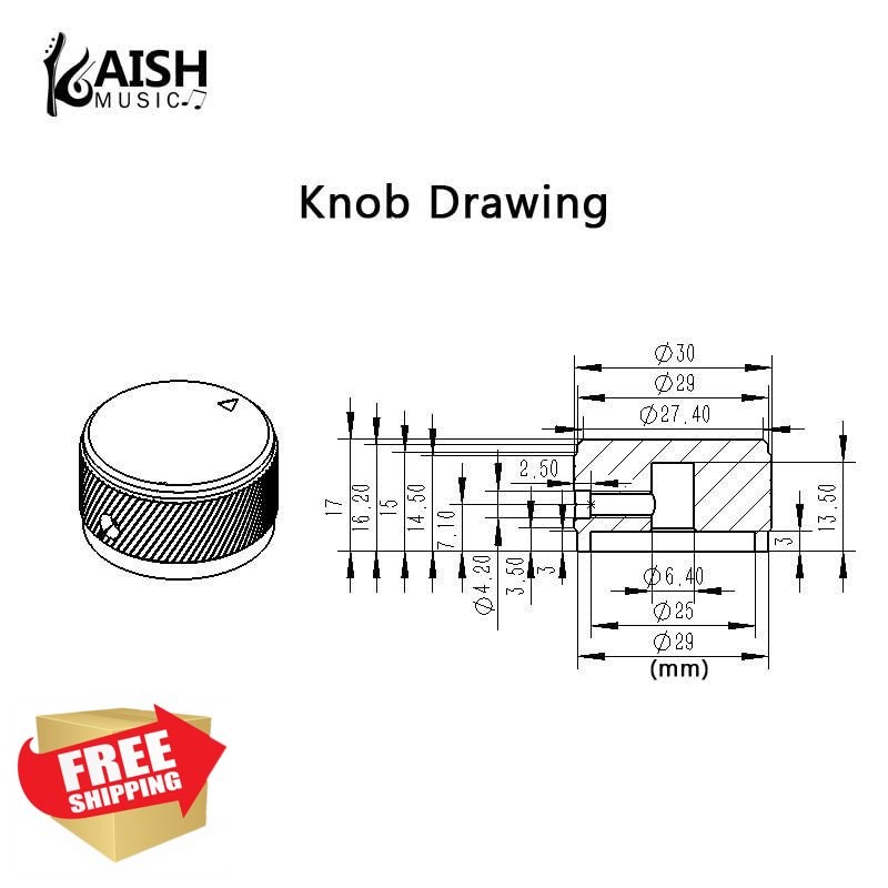 KAISH 2pc 1/4" Metal Potentiometer Knobs, Black Stripe