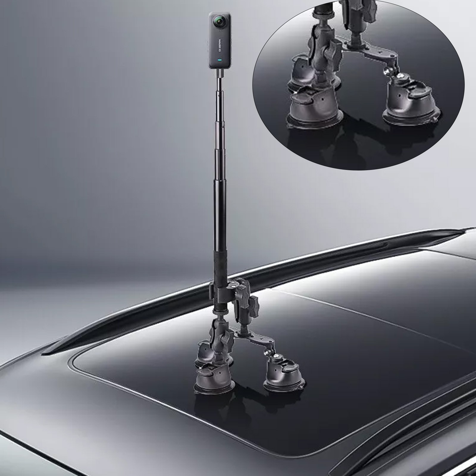 Insta360 X4/X3/X2 ONE&DJI Action Camera Car Suction Mount+Telescopic SelfieStic1