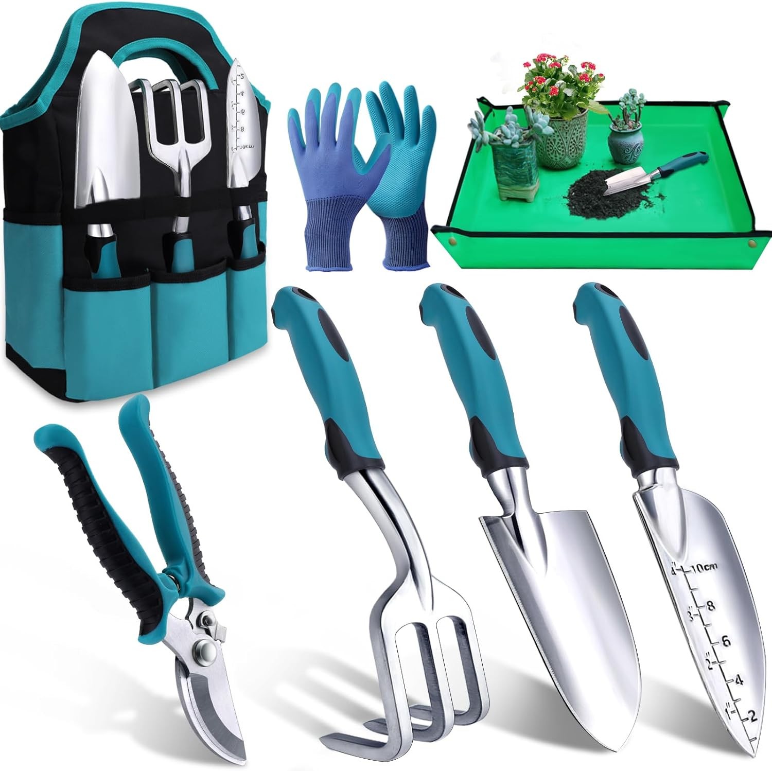 Kynup Garden Tools, Gardening Gift 7-Piece for Women, Hand cyan