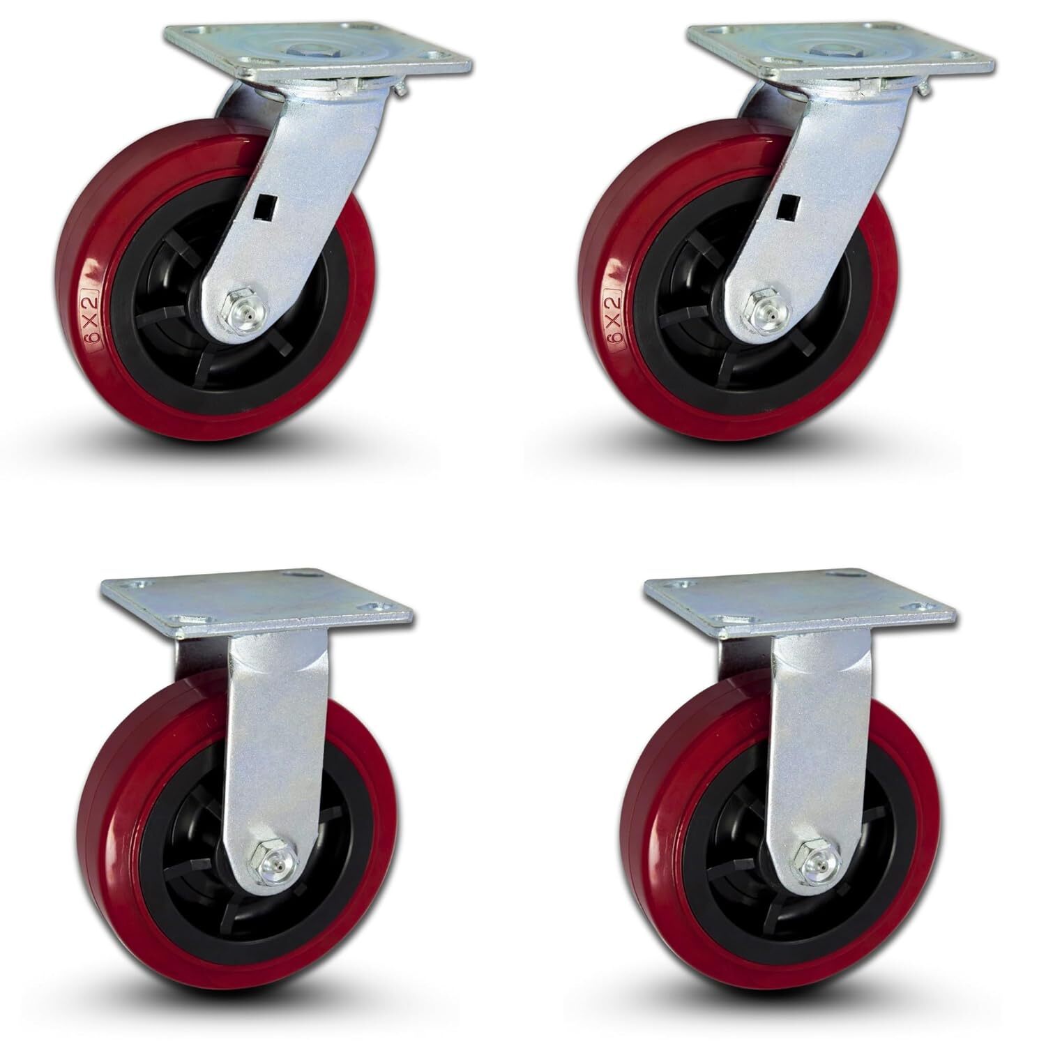6" X 2" Heavy Duty Caster Set of 4 2 Swivel and 2 Rigid Casters - 3600 Lbs per s