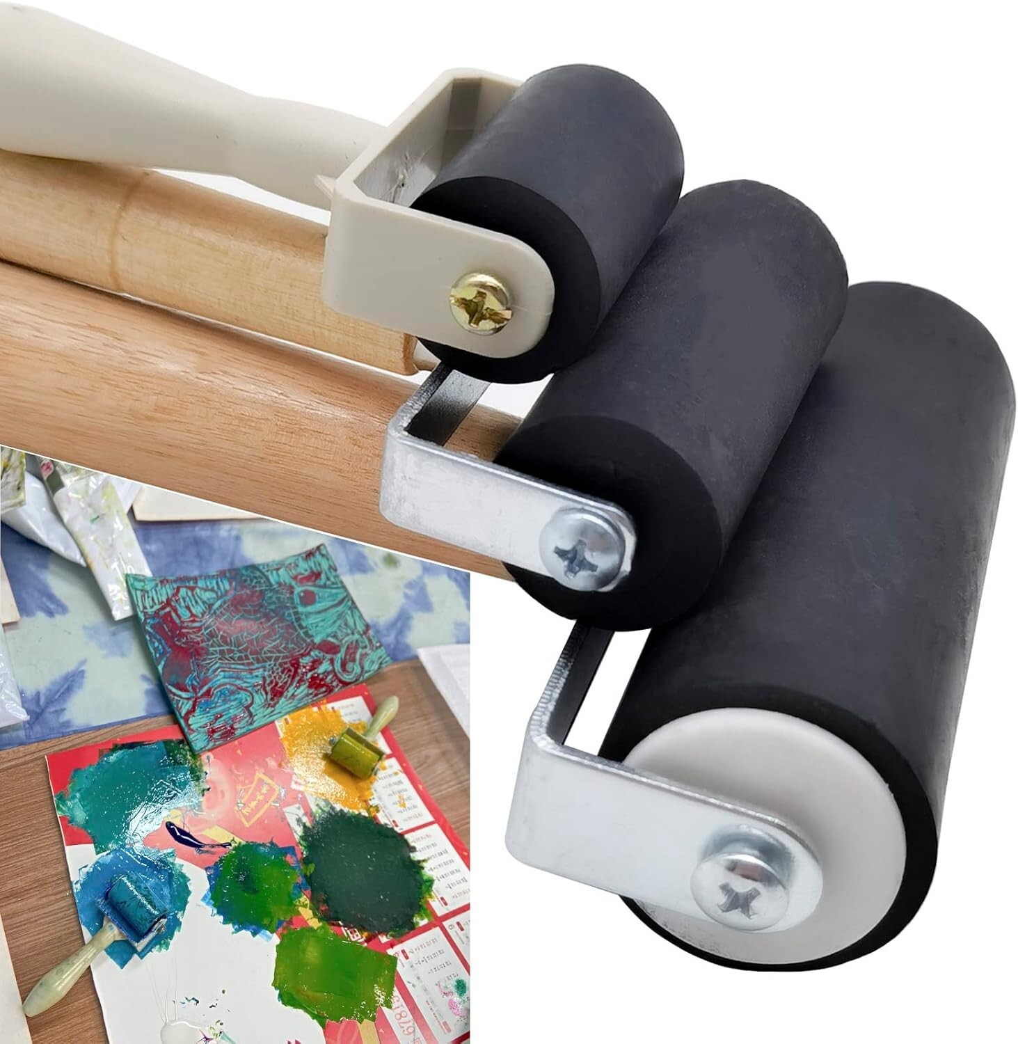3 Pack Rubber Brayer Roller Hard Rubber Vinyl Roller for Printmaking Wallpapers