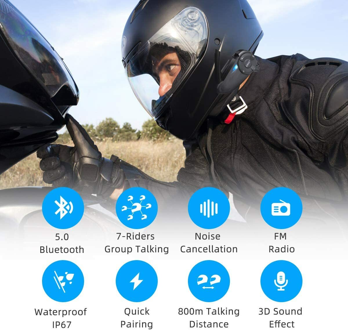 Intercomunicador Moto Bluetooth 5.0 Motorcycle Intercom Headset 7 Riders FM Q7