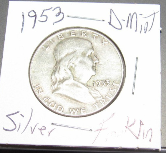 Silver 1953 d Denver Mint Franklin Silver Half Dollar 1/2 dollar .50 cents