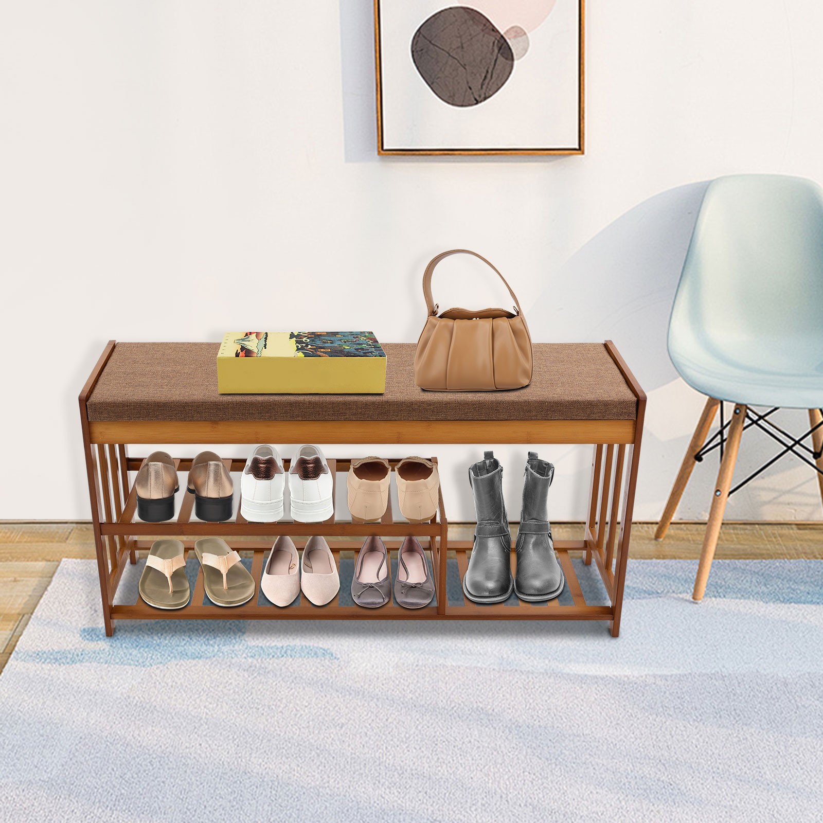 Shoe Bench Entryway Shoe Rack Bench Modern Shoe Organizer Shelf with Padded Seat