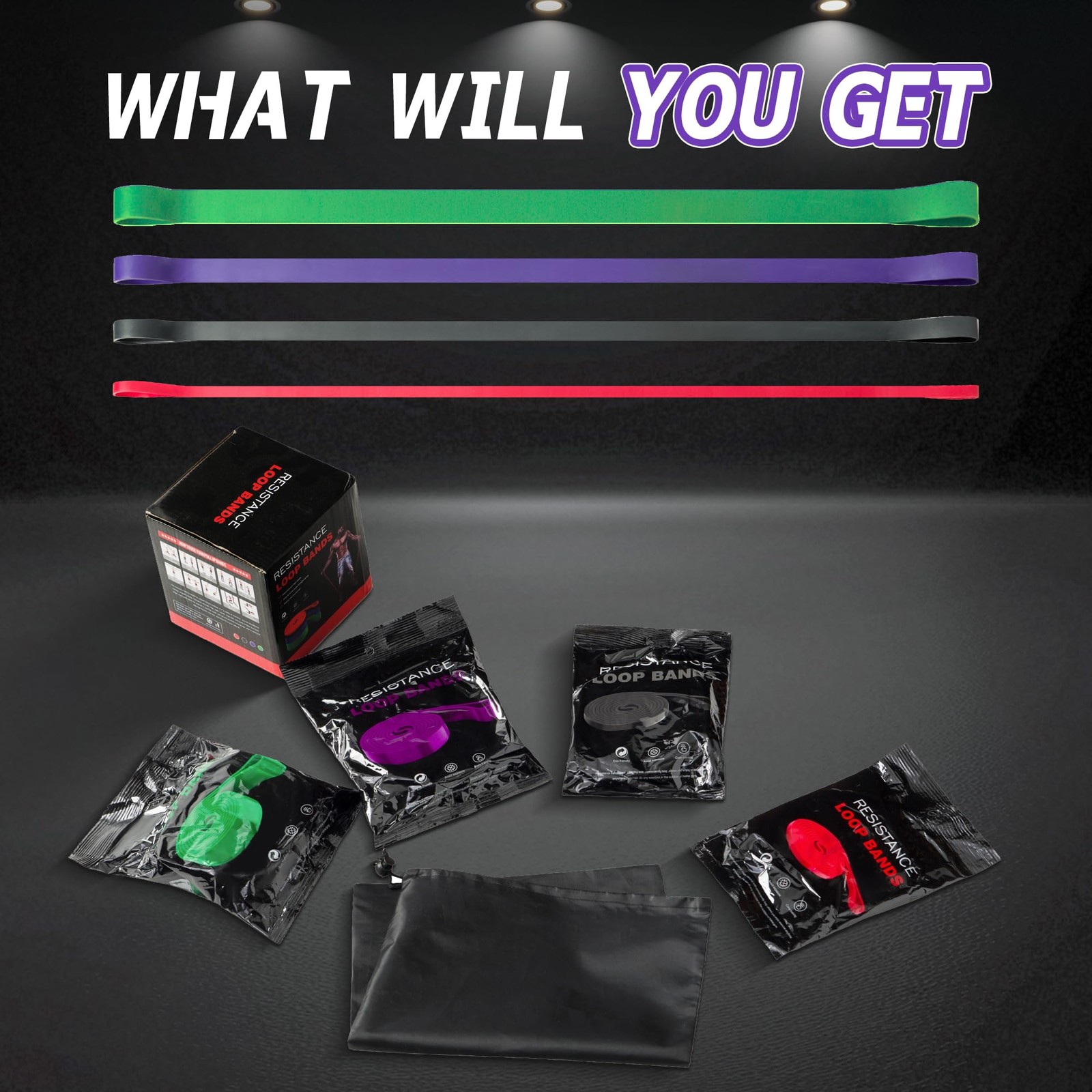 4-Level Resistance Bands Set for Pull Up Assistance, Home Gym - Multicolor