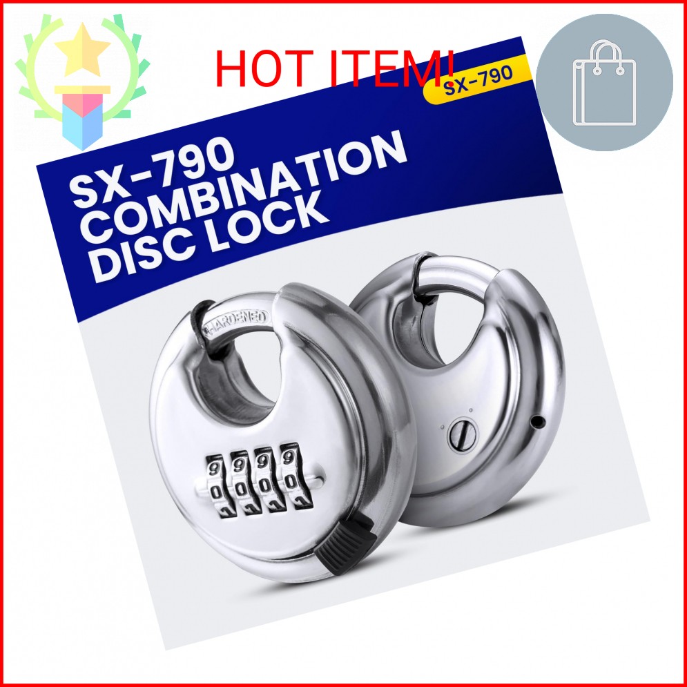 SX-790 4-Dial Combination Disc Padlock, High Security Combination Lock, Indoor,