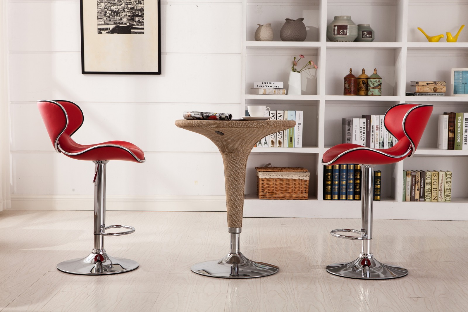 Masaccio Upholstery Airlift Adjustable Swivel Barstool with Chrome Base, Set o