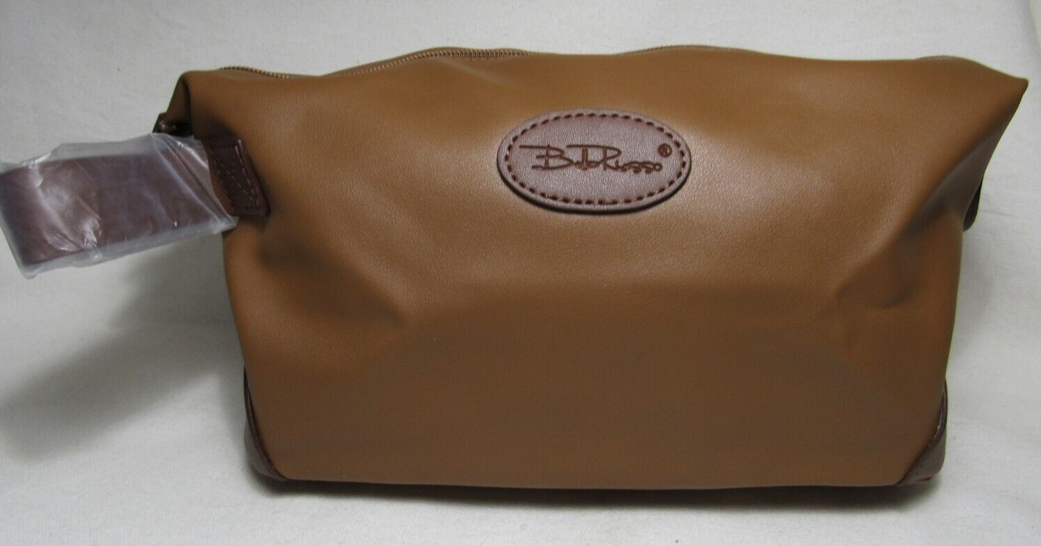 Bella Russo Tan Toiletry Makeup Travel Zipper Top w/ Handle Bag 11"  New