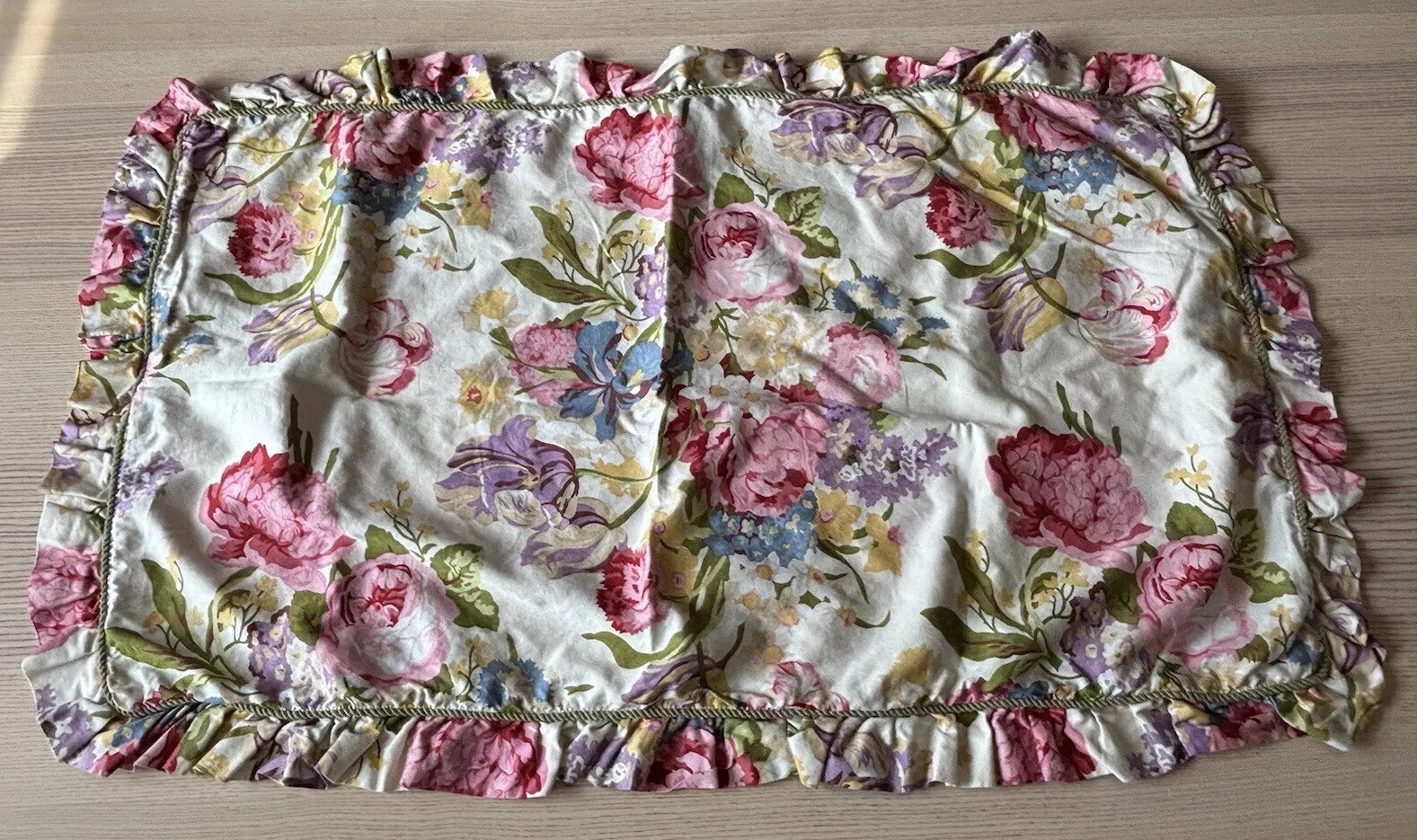 Ruffled BAY LINENS “Alicia” King Pillow Sham Chintz Floral French Country