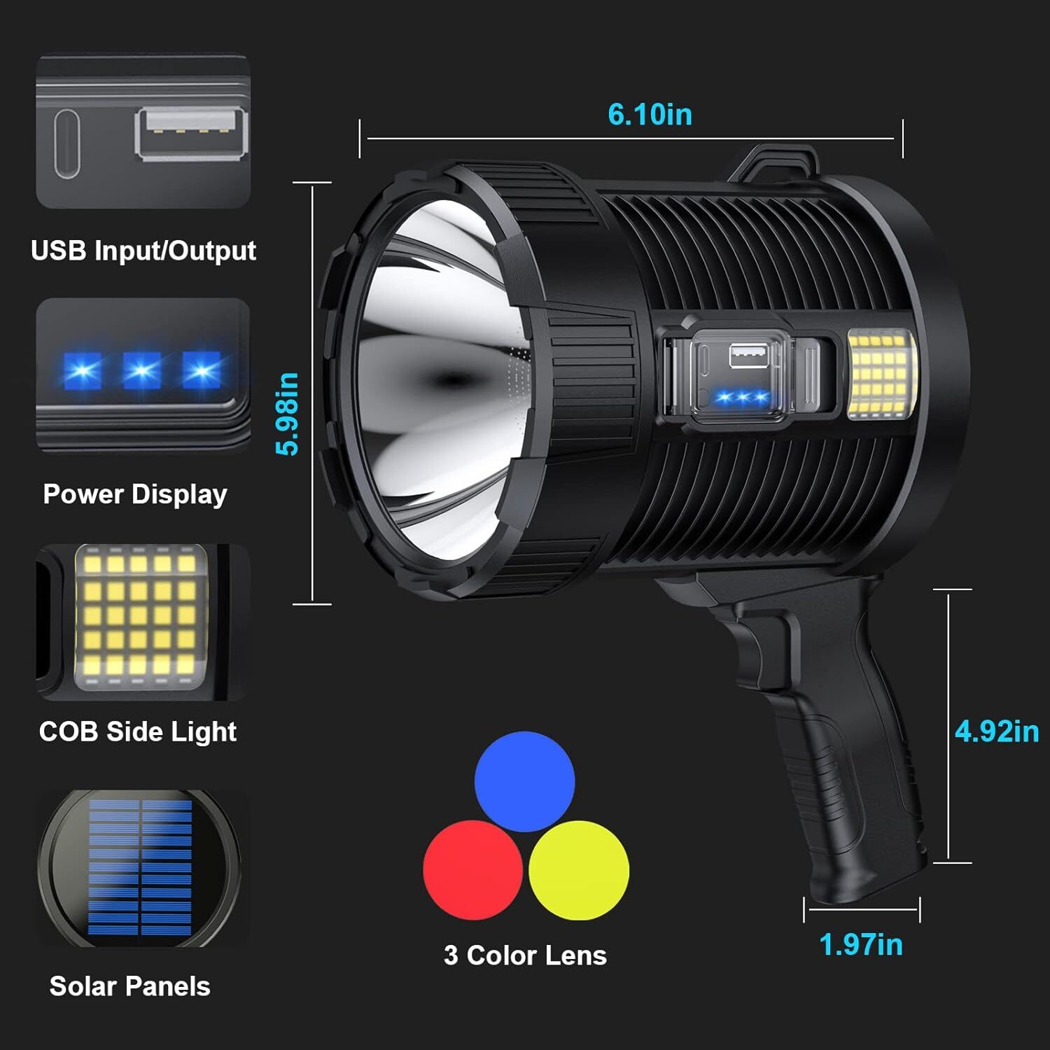 Rechargeable Spotlight Spot Lights Handheld 9000,000 lm Flashlight Lightweight
