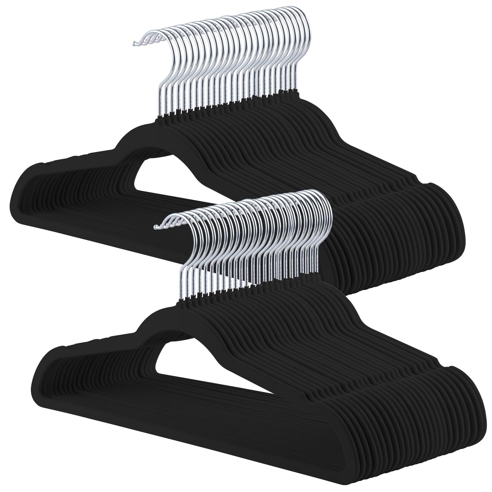 Velvet Hangers, 50 Pack Black Slim Felt Hangers with 360 Swivel Hook, Non-Sli...