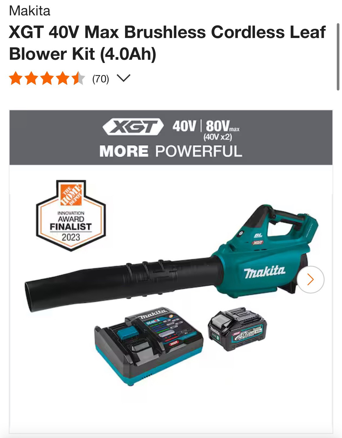 Makita GBU01M1 40V Max XGT Brushless Cordless Blower Kit - Black/Green