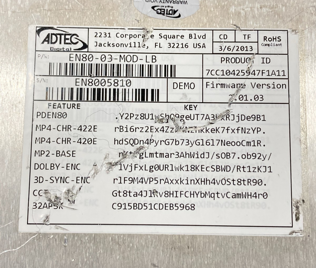 Adtec EN-100 MultiCodec Encoder Modulator w/Cord (As Is)