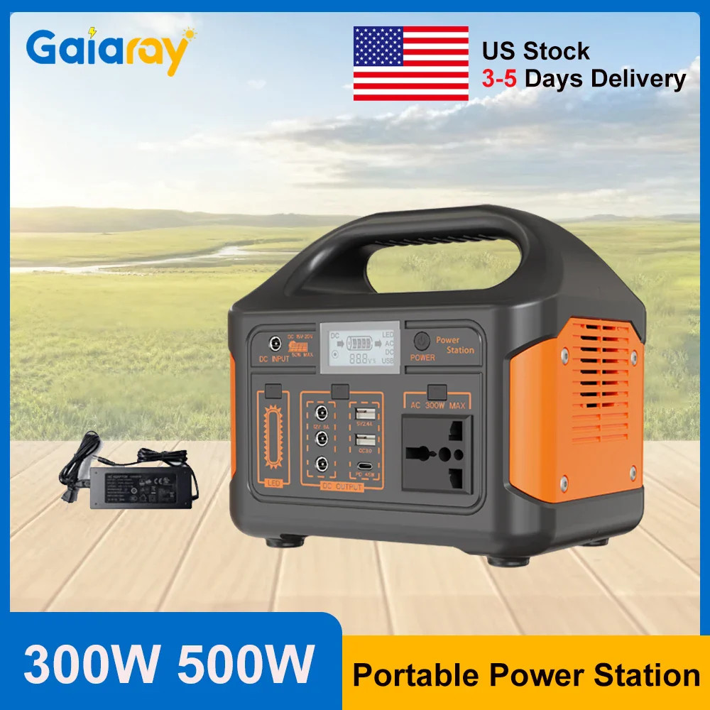 GaiaRay Portable Power Station 300W 500W 256Wh LiFePO4 Battery Outdoor.