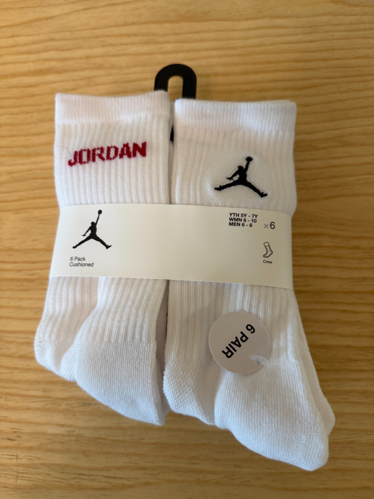 Jordan Men's Everyday 6-Pack Cushioned Crew Socks BJ0343 Medium  NEW with TAGS