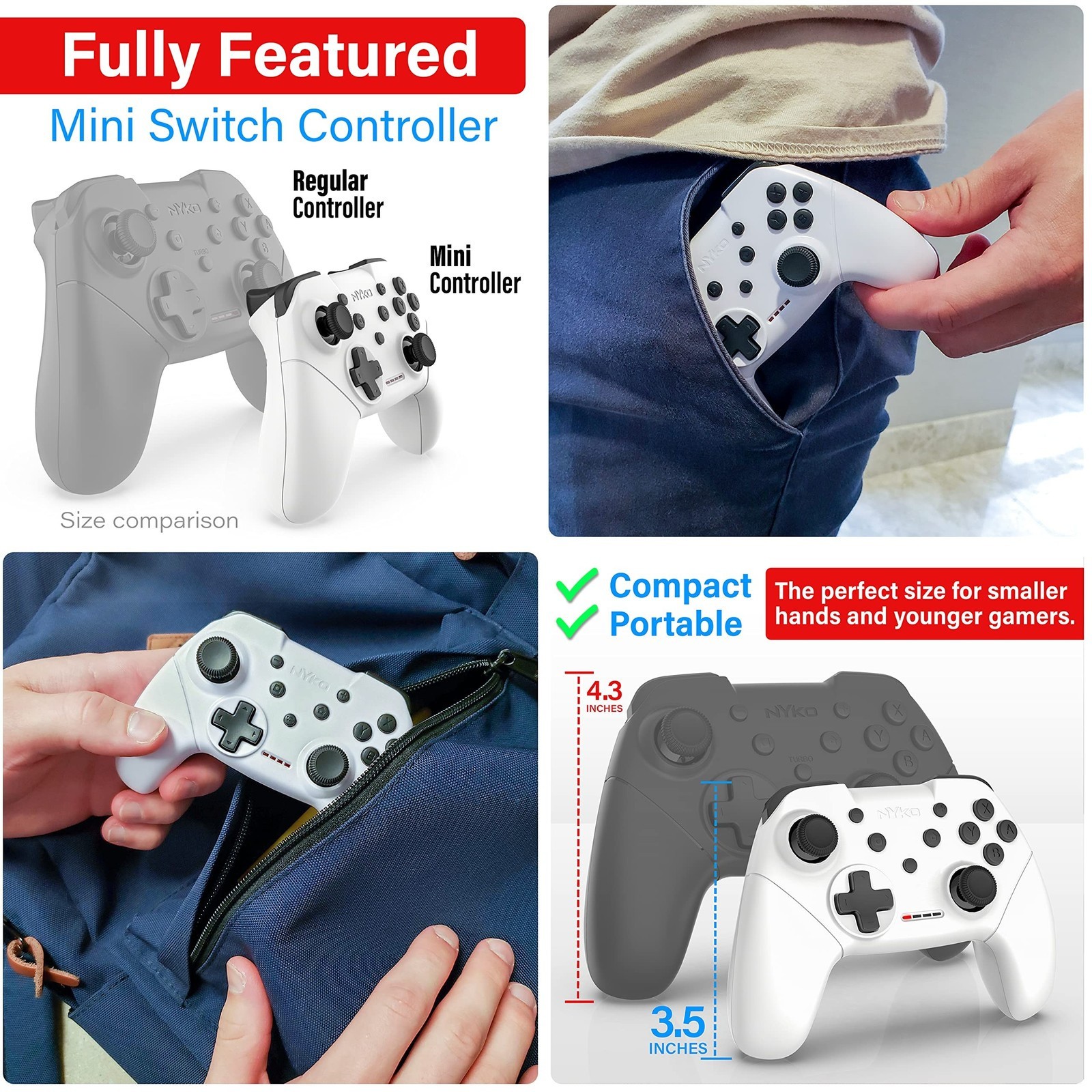 Nyko Wireless Mini Core Turbo Controller for Nintendo Switch 1 & 2 ~ WHITE