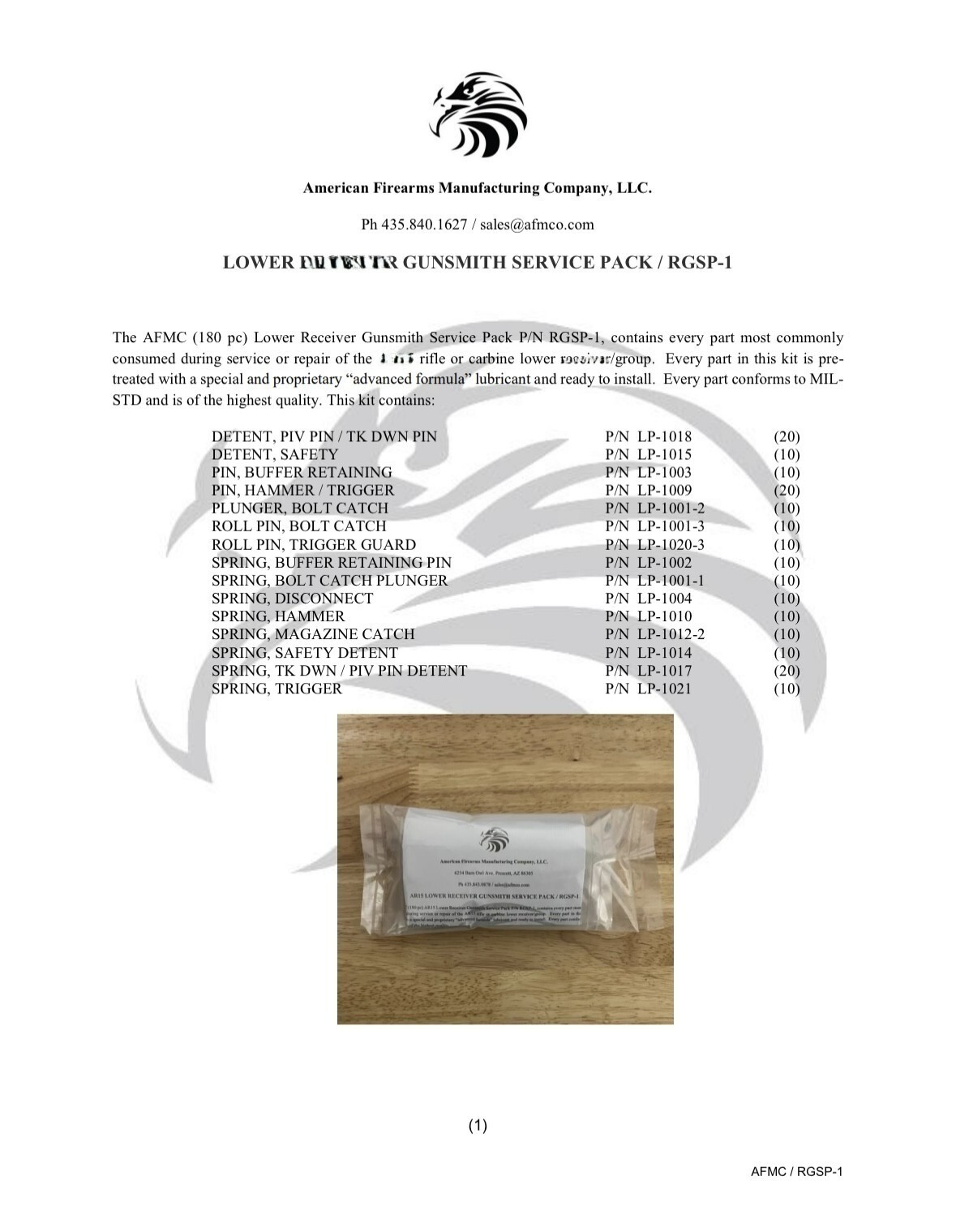 AFMC UPPER AND LOWER ASSY GUNSMITH SERVICE PACKS COMBO / 315 PCS / NEW