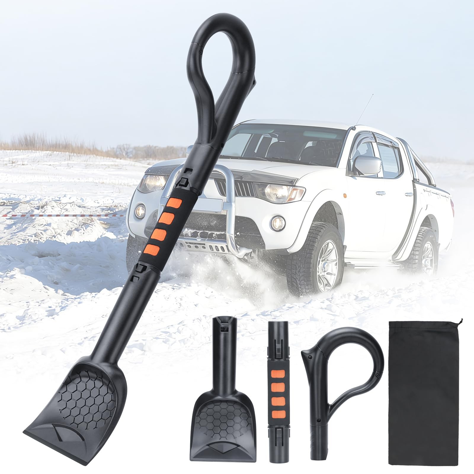 25.8" Ice Scraper for Windshield | 3in1 Emergency Snow Shovel & Remover