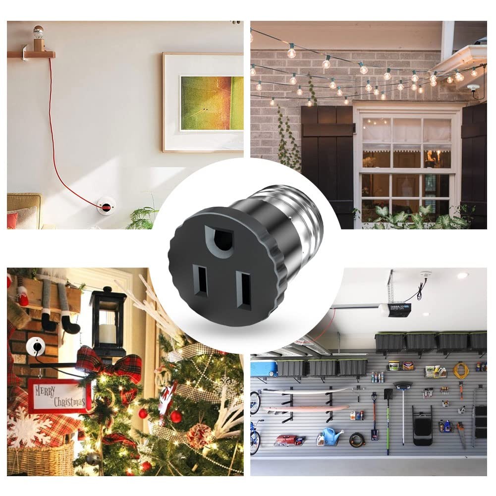 6 Pack, Light Socket to Plug Adapter, Bulb Convert Black