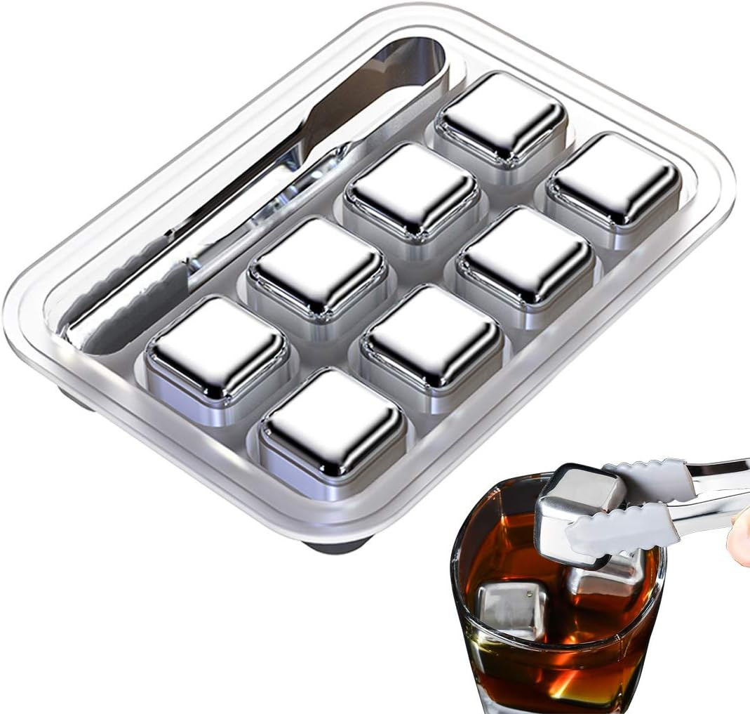 Whiskey Stones 8 Pack, Metal Reusable Ice Cubes | Stainless Steel Ice Cubes