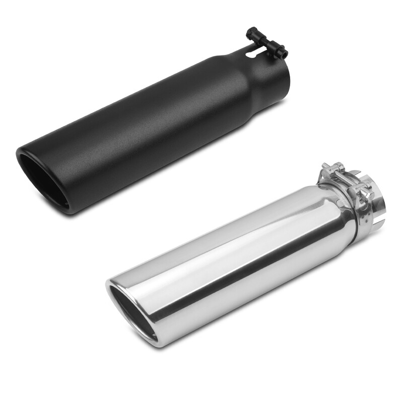 2.5" Inlet 3" Outlet 12" Long Exhaust Tip Black / Silver Stainless Steel Bolt-On