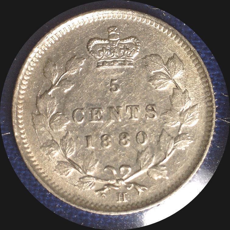 Canada 1880-H, 5 cents old silver world coin HIGH GRADE #0094