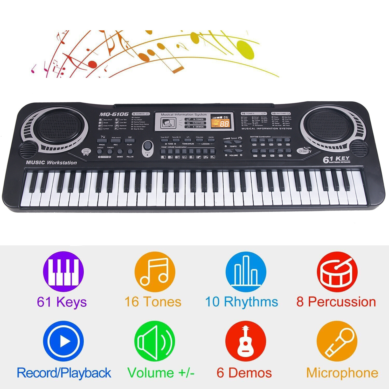 Kids 61 Key Musical Electronic Keyboard Electric Digital Piano Organ W/ Mic V2K0