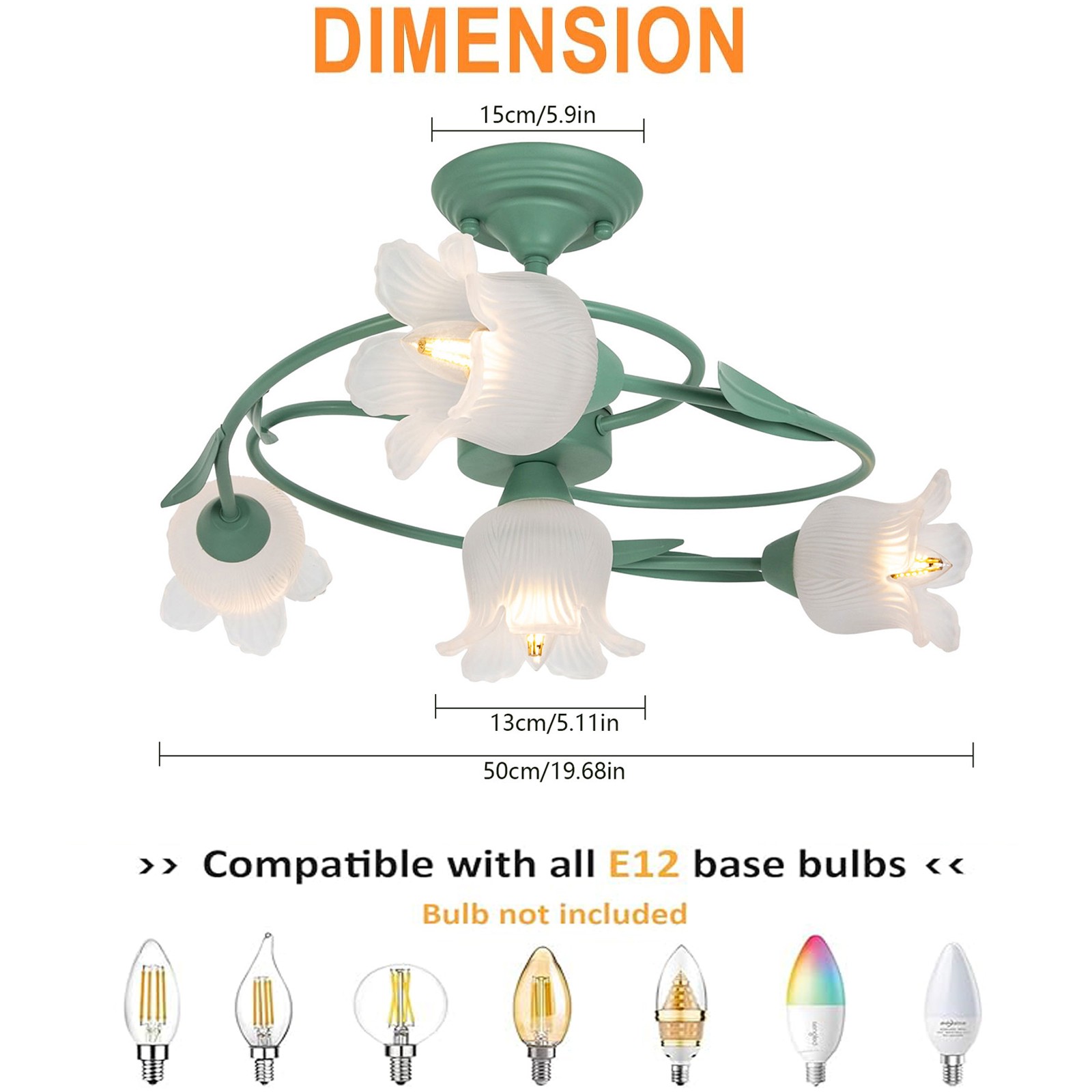 Mid Century Ceiling Light 4-Light Rounded Floral Shade Ceiling Chandelier