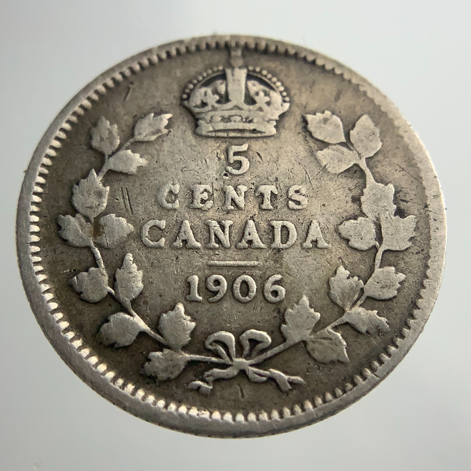 1906 Narrow Date Canada 5 Cents Small Silver KM# 13 Circulated Coin II947