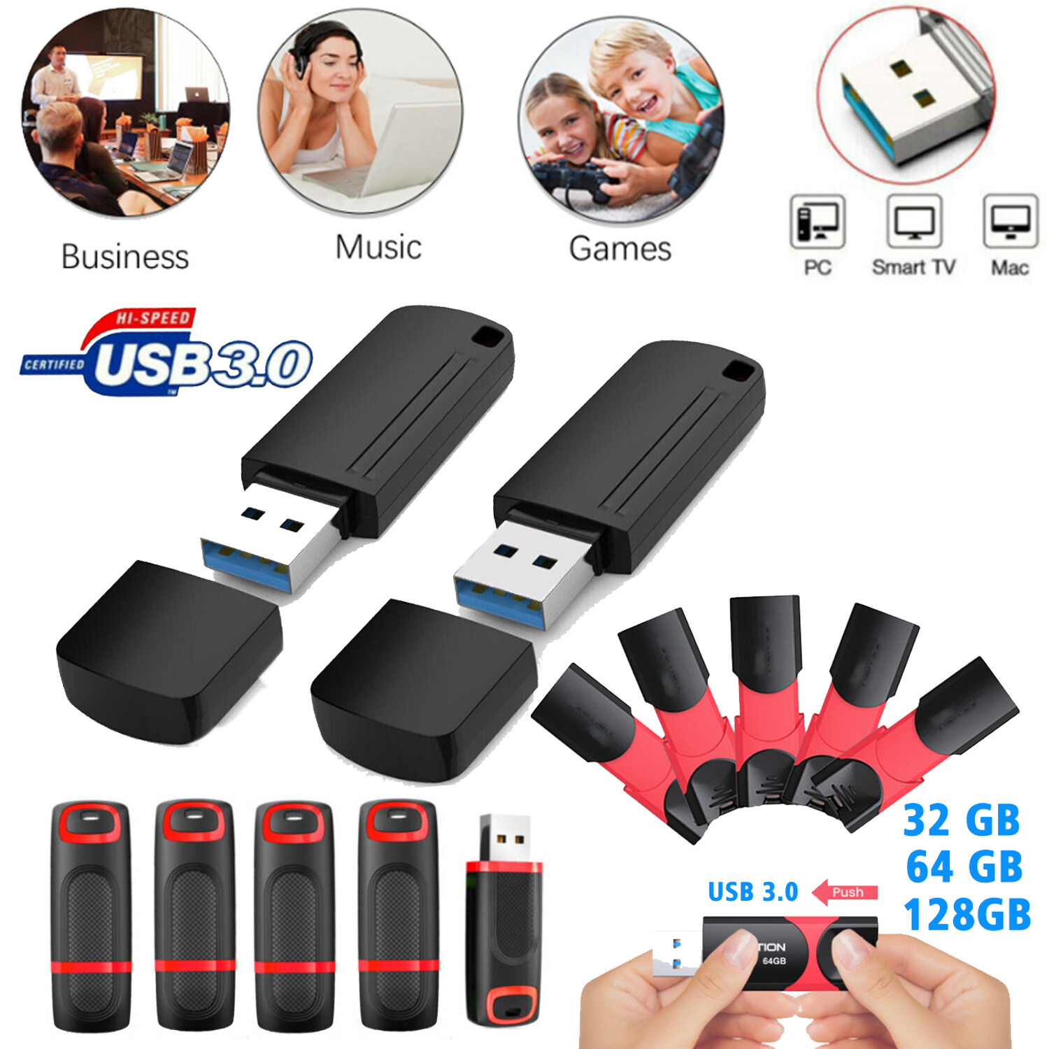 32GB 64GB 128GB USB 3.0 Flash Drive Memory Storage Stick 1 2 5 10 20 100 LOT