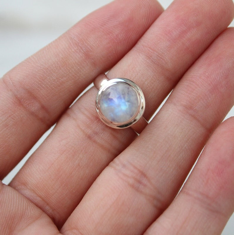 Rainbow Moonstone Ring 925 Sterling Silver Ring Handmade Women Ring Gift For Her