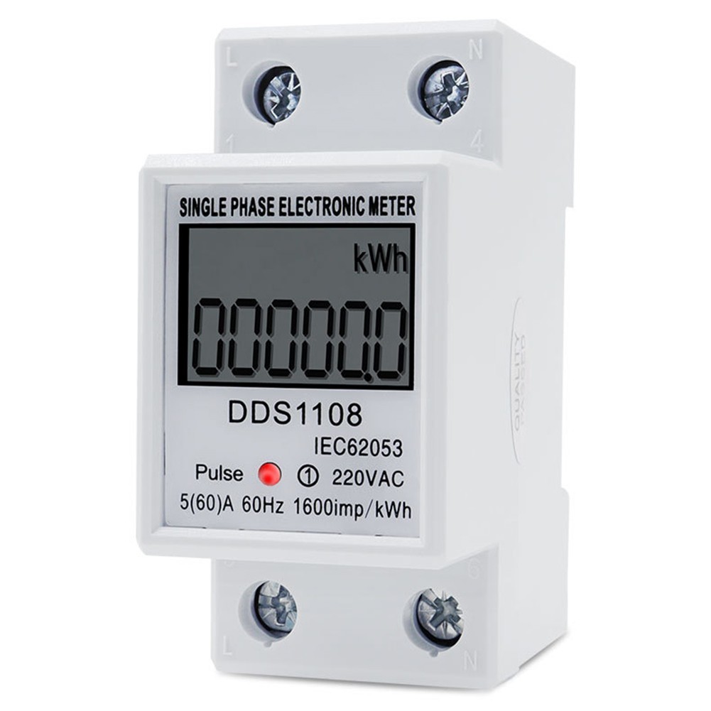Energy Meter DDS1108 1-Phase 220V LCD Display for For Din Rail Mounting