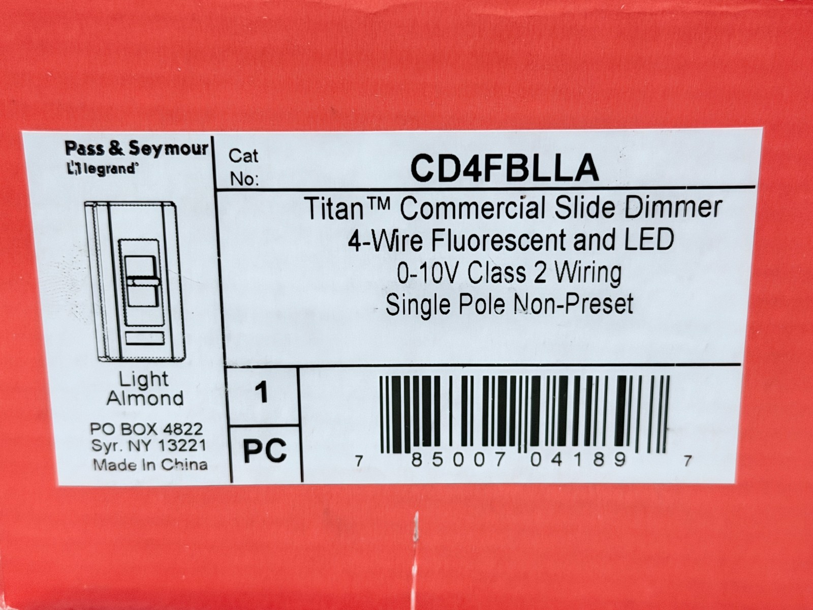NEW Pass & Seymour Legrand CD4FBLLA Commercial Slide Fluorescent/LED Dimmer