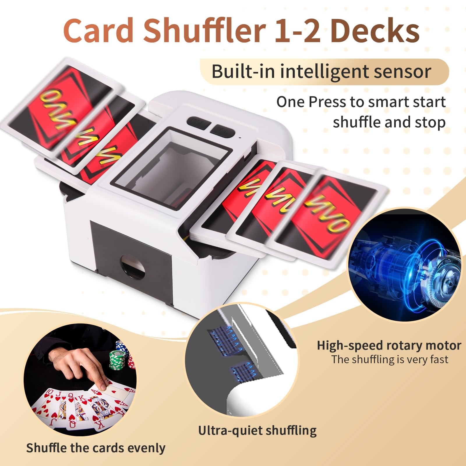 Automatic Card Shuffler 2 Deck, Quiet Card Shuffler Rechargeable, One-Press A...