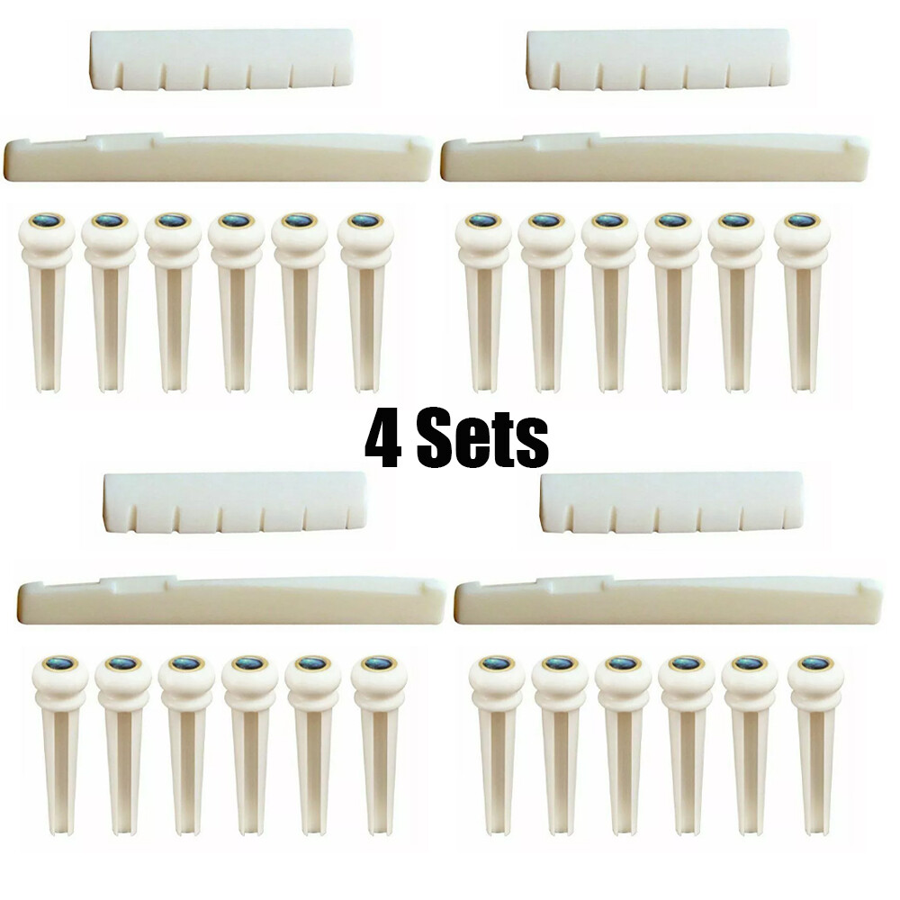 4 Set Of Cattle Bone Guitar Saddle Nut Pins String Peg Acoustic Bridge Luthier