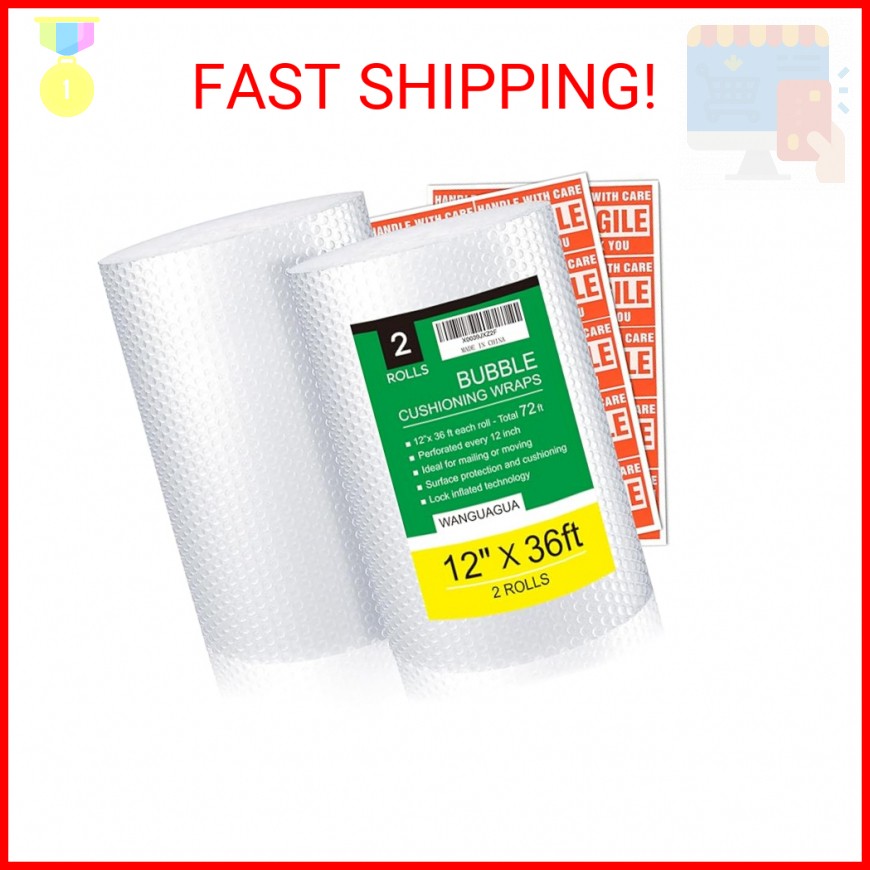 wanguagua 2 Pack 12 Inch x 72 ft Total Bubble Packing Wrap for Moving Boxes Ship