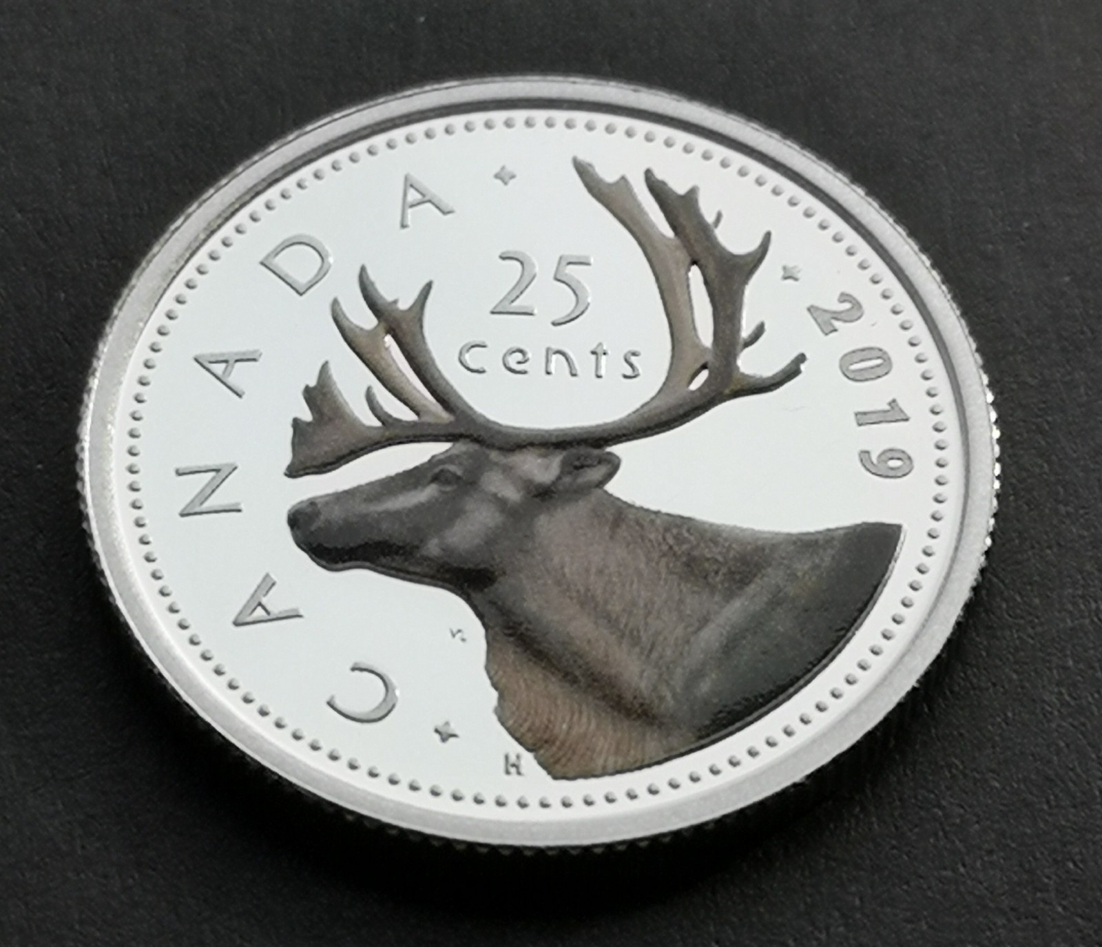***  2019  CANADA  25  CENTS  PROOF  ULTRA  HEAVY  CAMEO  ***  COLOURED  ***