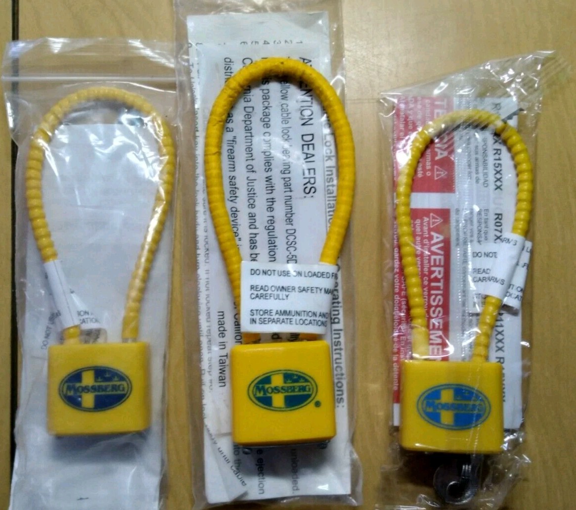 Mossberg Yellow Gun Locks Lot of 3 with Keys, Cable Lock Safety Hunting, 2 NIB