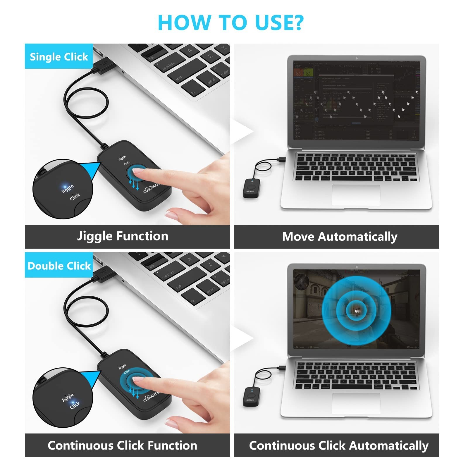 Mouse Jiggler Undetectable, USB Mover, Gaming Automatic Continuous Click Devi...