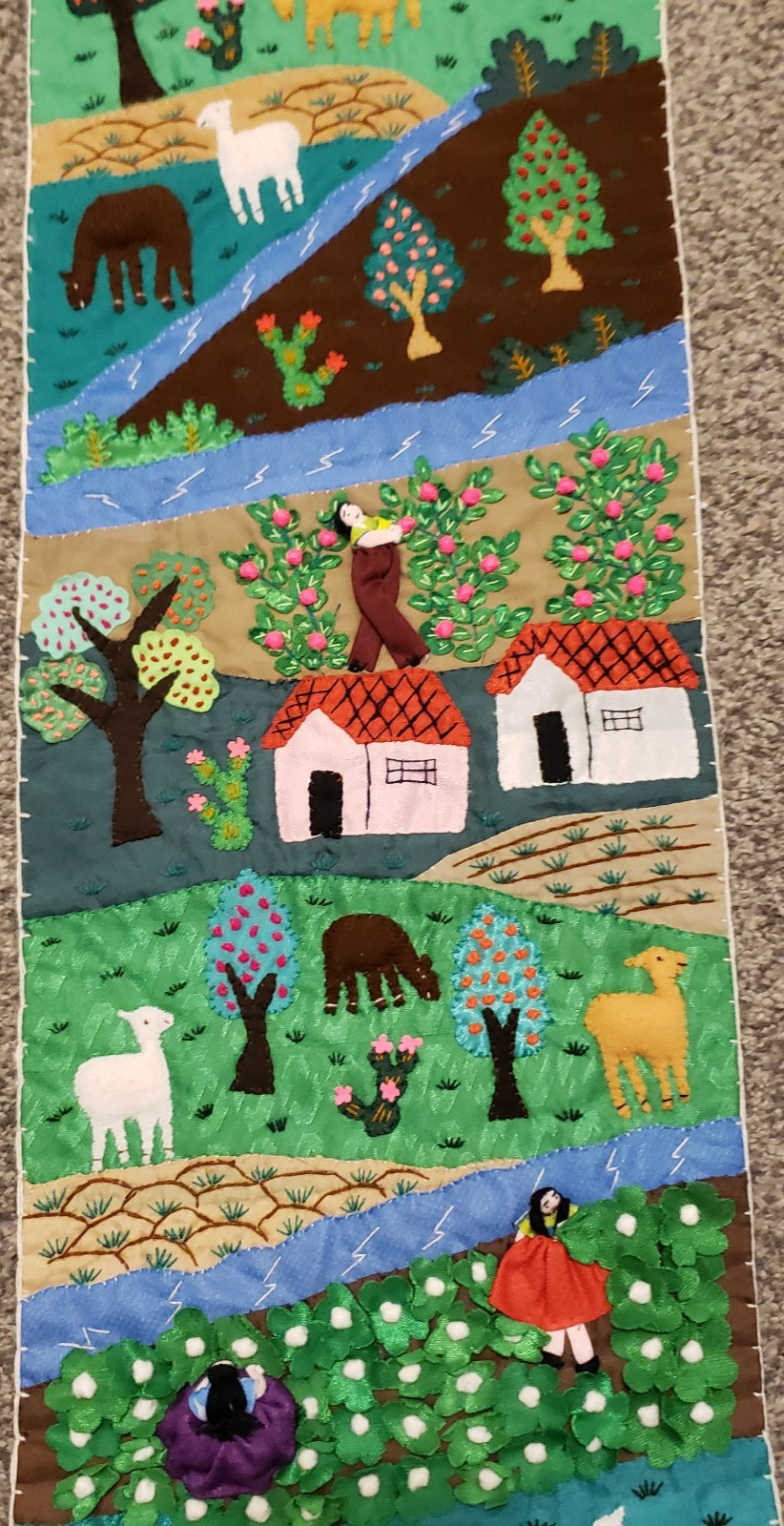Peruvian Arpillera Wall Hanging Folk Art Textile 3D Handmade Vintage