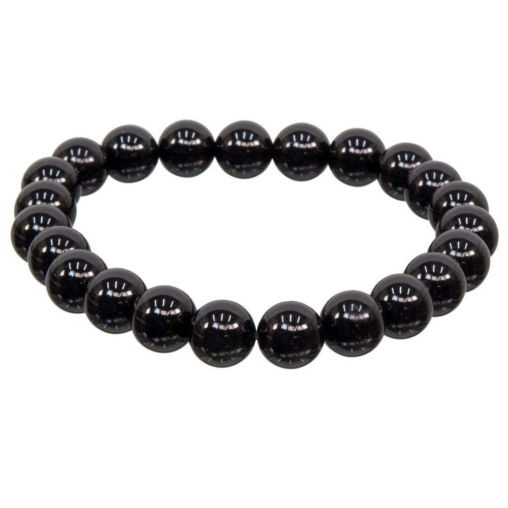 Black Obisidan Round Bead Bracelet (8mm) Stretchy - One Size