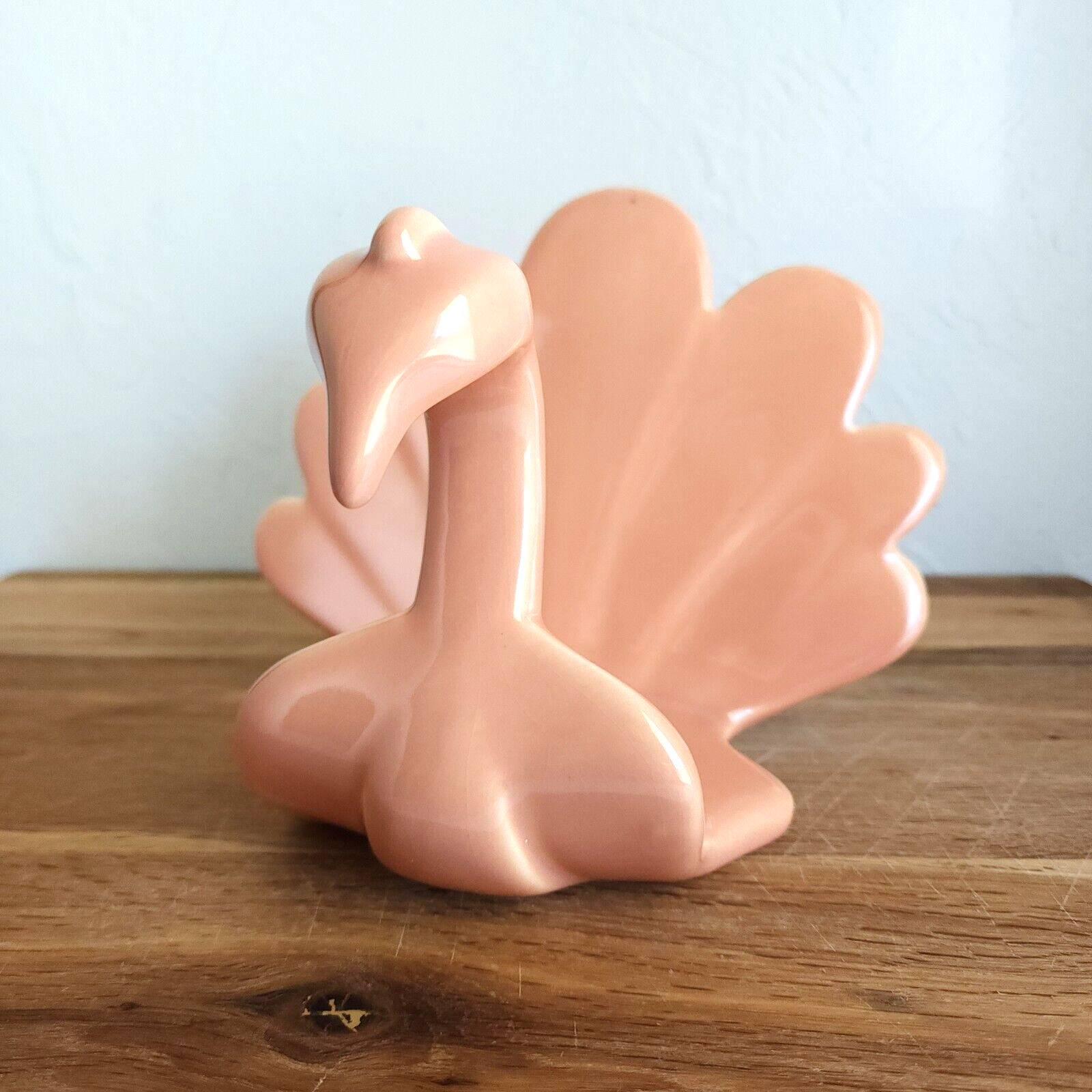 Peach Pink Ceramic Peacock Vintage Mid Century Pottery Mail Towel Holder