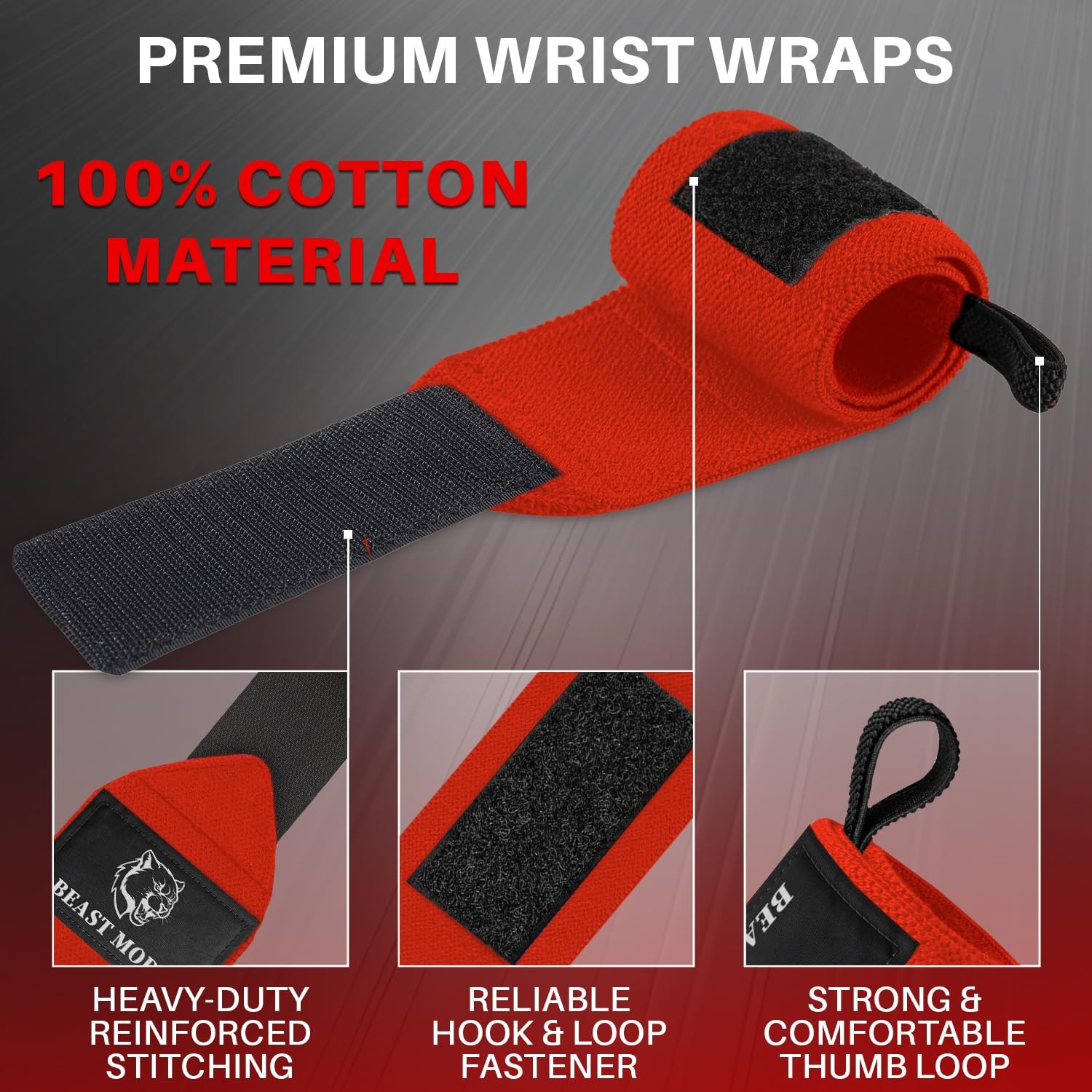 Weightlifting Wrist Wraps with Thumb Loop 12 Inch HeavyDuty Support