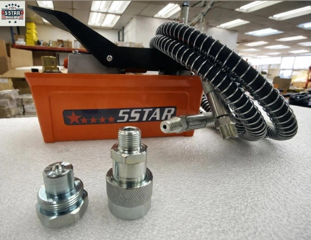 5 STAR AIR FOOT PEDAL HYDRAULIC PUMP FRAME MACHINES SHOP PRESS HOSE COUPLER