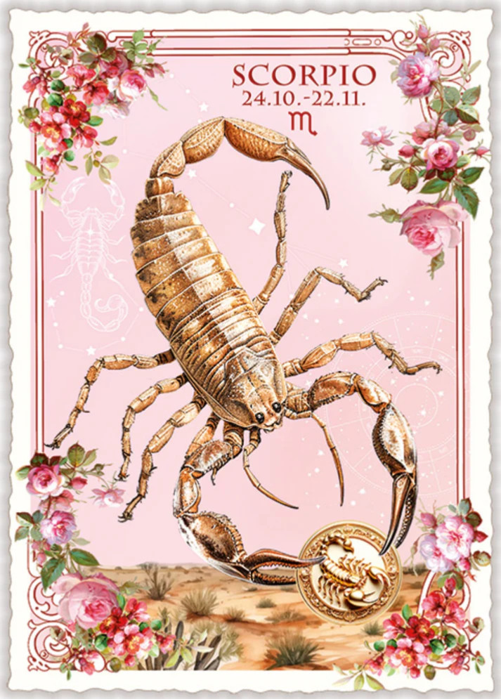 Postcard Glitter Edition Tausendschoen Zodiac Horoscope Scorpio Scorpion