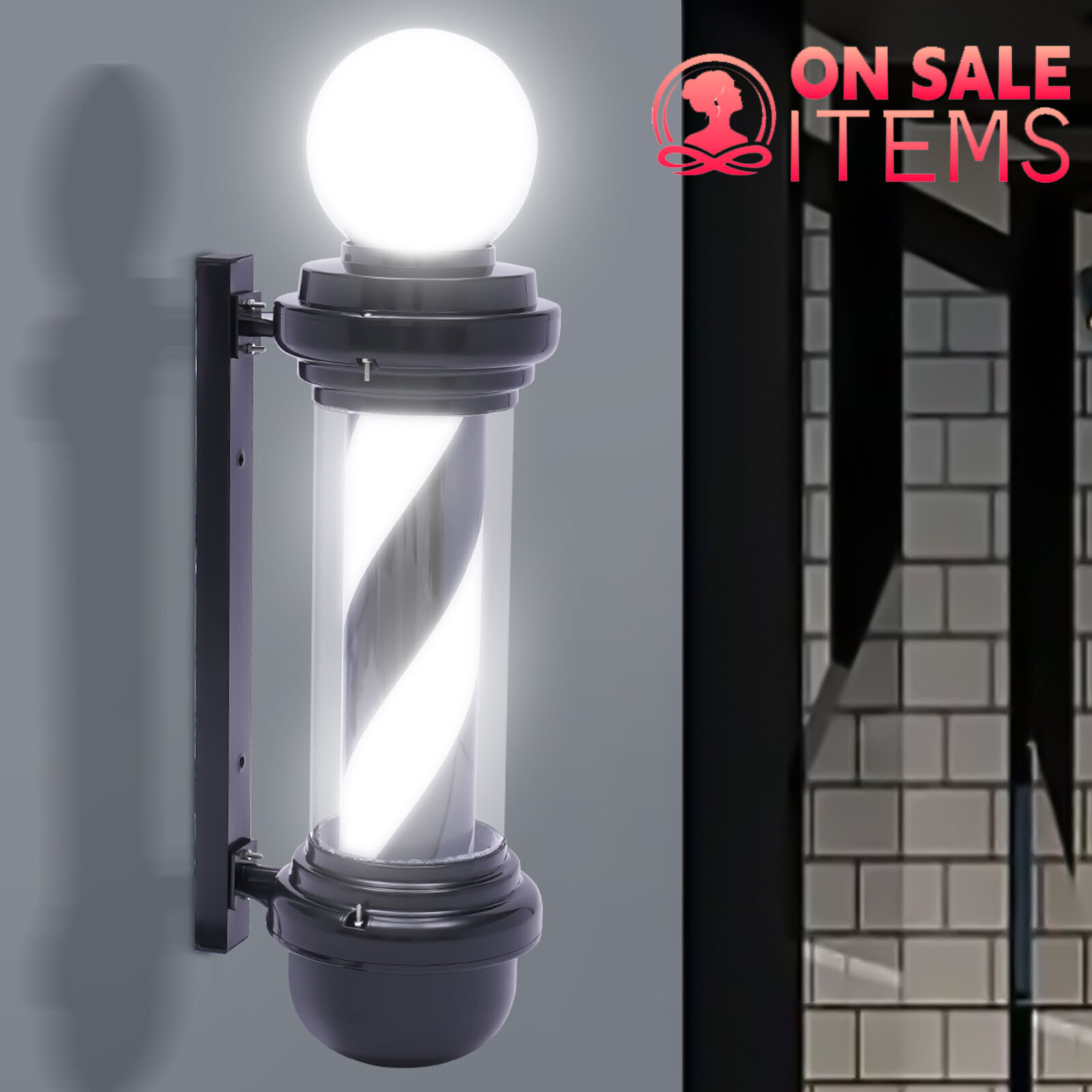 Barber Pole Rotating Light LED Barber Shop Stripes Wall Lamp Hair Salon Sign NEW