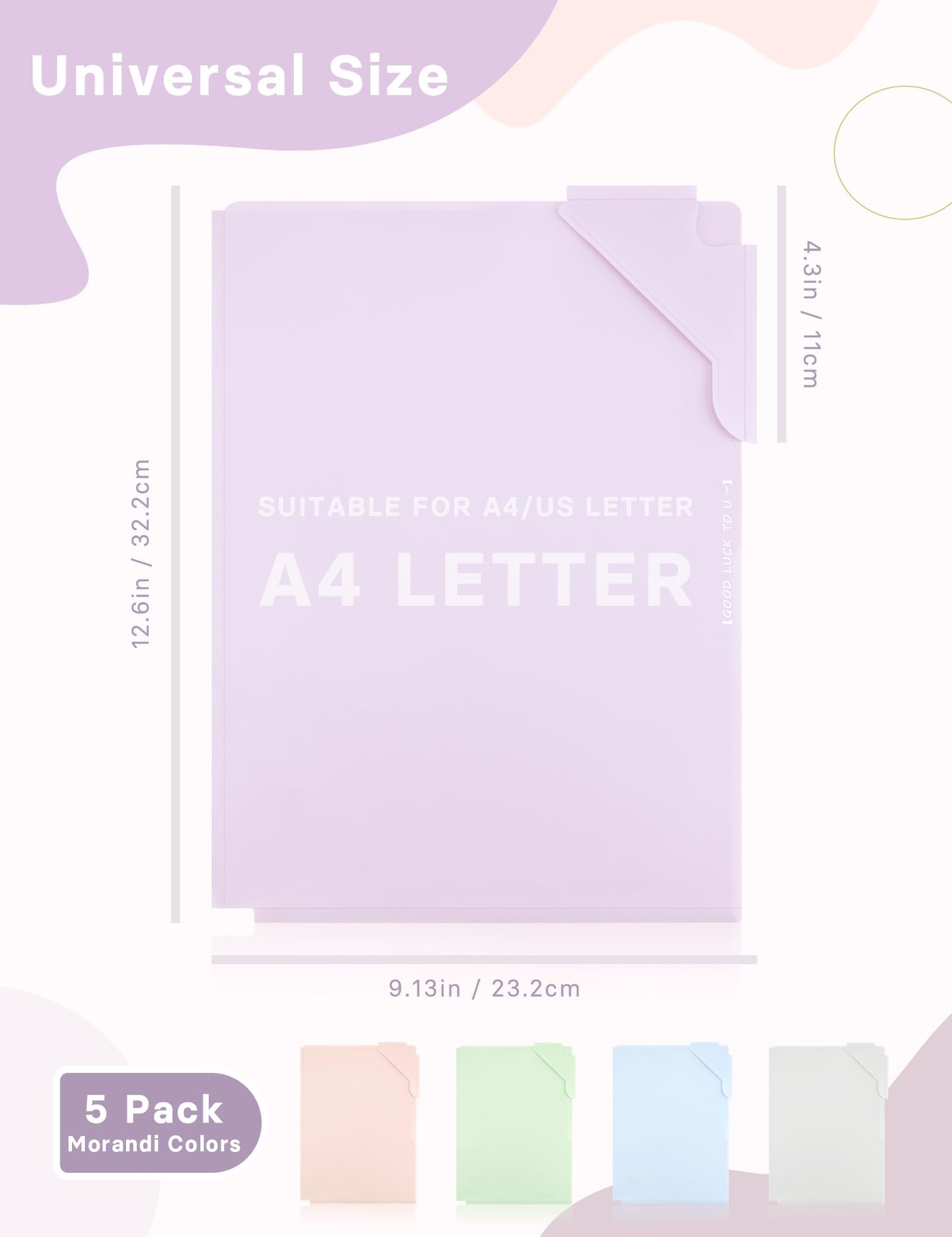 5 PCS Morandi Colors Transparent Plastic Project Pockets Sleeves Folders